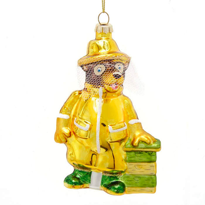 Glass Bear Bee Keeper Christmas Tree Ornament