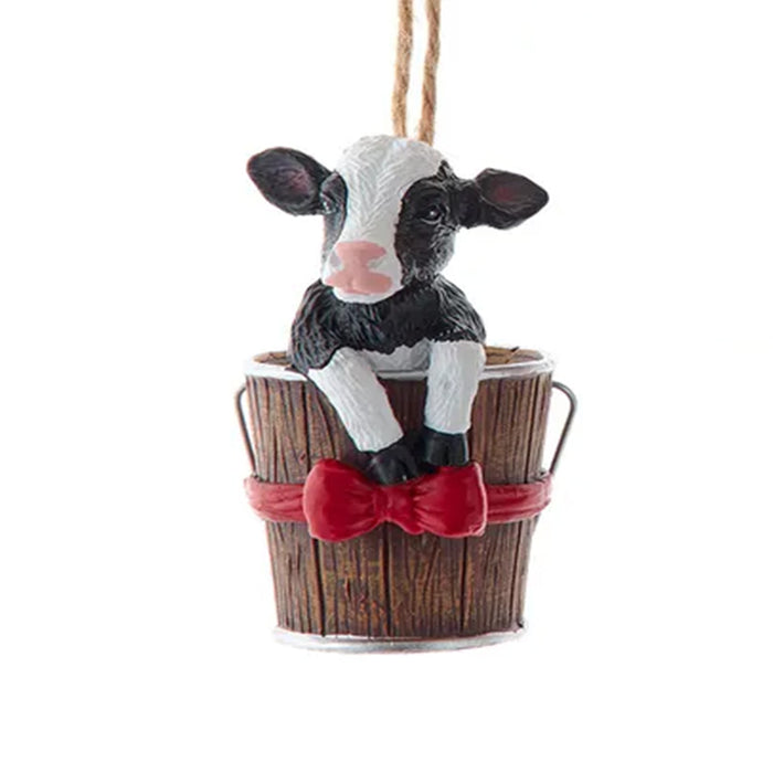 Dairy Cow Sitting in a Bucket Ornament