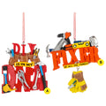 DIY-themed Christmas ornaments shown side by side, including one with tools and the phrase “DIY is in my DNA” and one with tools and gloves that reads “Fixer of all the things.”