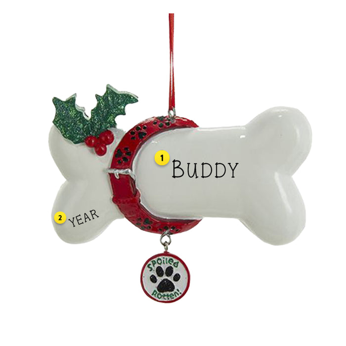 Spoiled Rotten Personalized Dog Bone Ornament