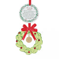 Facets Giving Wreath Ornament with faceted green wreath, red jewel accents, red bow, hanging charm, and coordinating poem card.