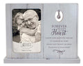 Memorial photo frame with a 4 x 6 photo opening, teardrop accent, and Forever in Your Heart sentiment on a whitewashed wood-look background.