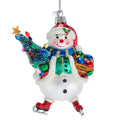 Glass Snowman With Christmas Tree on Ice skates Ornament