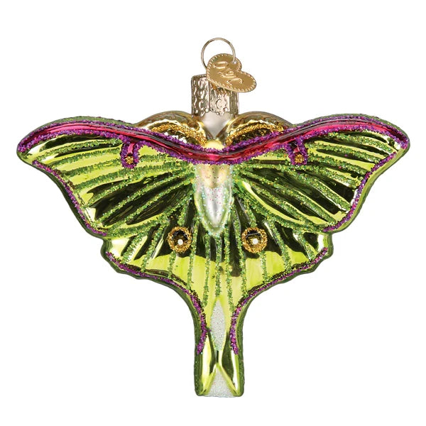 Lime green glass luna moth ornament Old world Christmas
