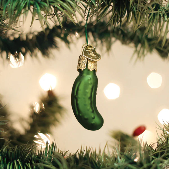 Mini Pickle Ornament - Old World Christmas Show Hanging from the Tree