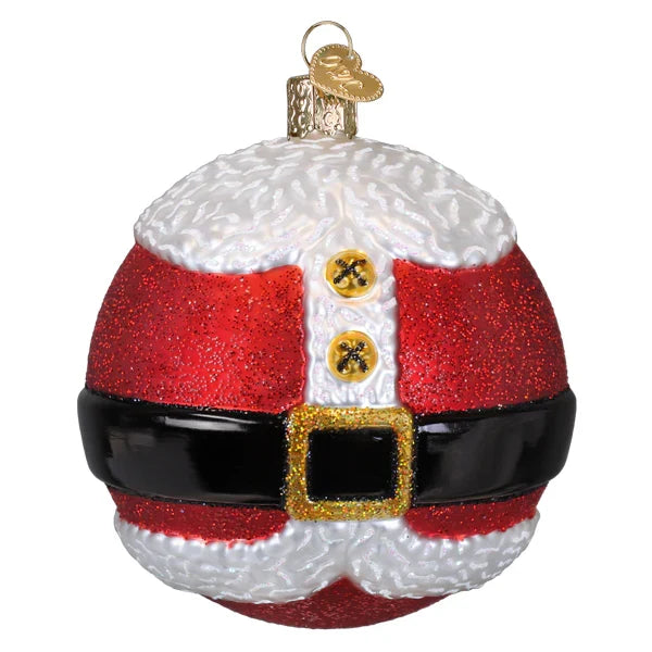 Decorative Round Bulb Christmas ornament with Santa Claus attire on a white background