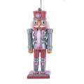 Wooden Nutcracker Ornament in Pewter and Pink