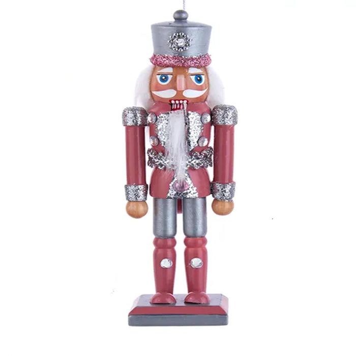 Wooden Nutcracker Ornament in Pink & Pewter