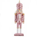 Wooden Nutcracker Ornament in Pink Glitter