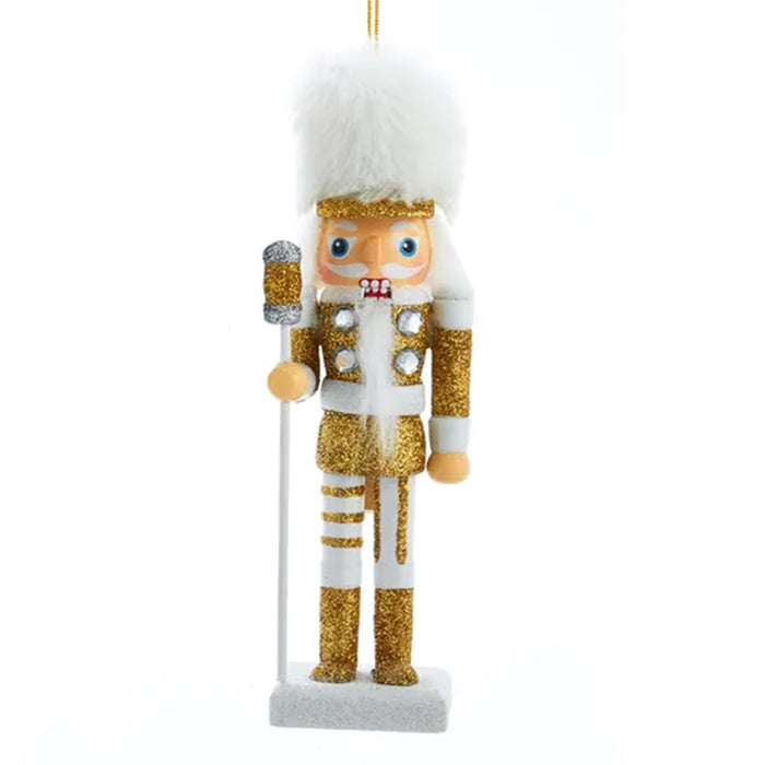 Wooden Nutcracker Ornament Gold and White