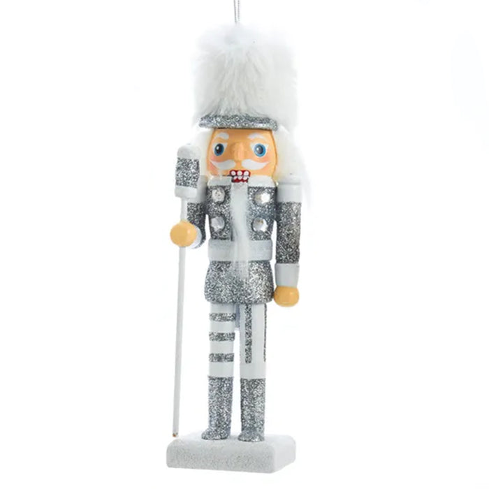 Wooden Nutcracker Ornament Silver and White