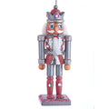 Wooden Nutcracker Ornament with Crown in Pinks and Pewter