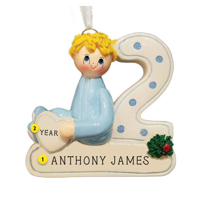 2nd Christmas Blonde Boy Christmas Ornament