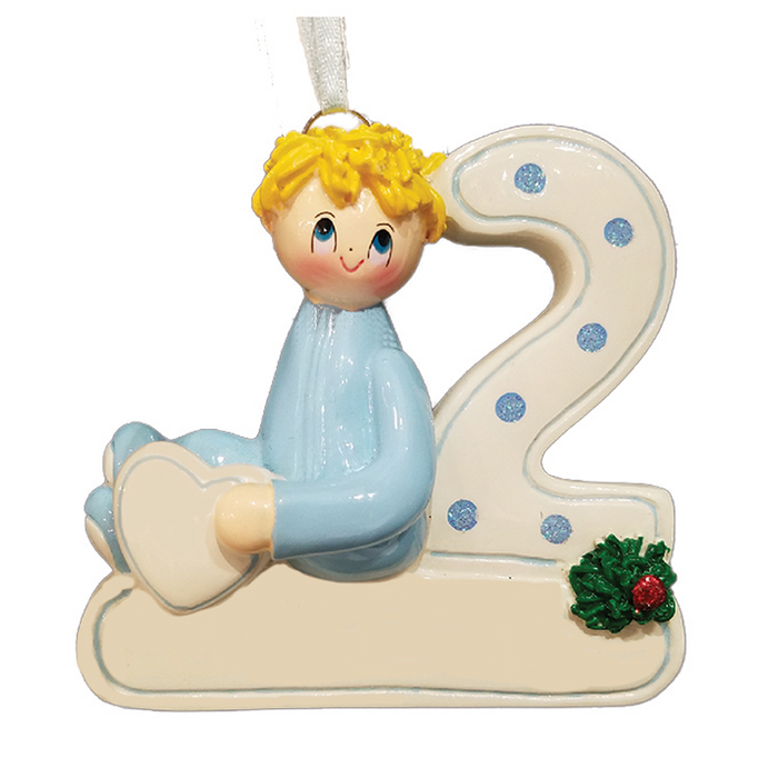 2nd Christmas Blonde Boy Christmas Ornament
