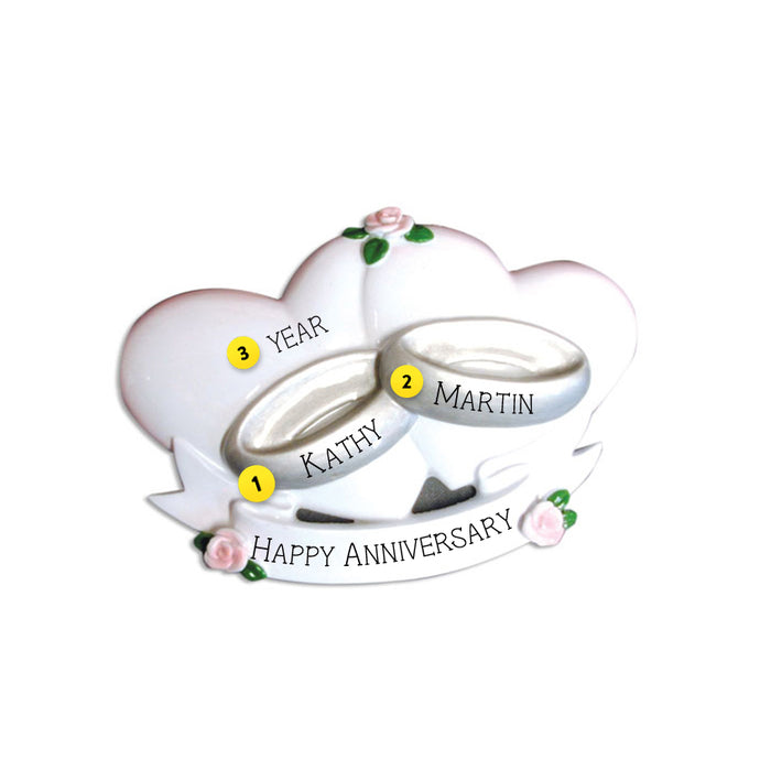Happy Anniversary Ornament Hearts with 2 rings