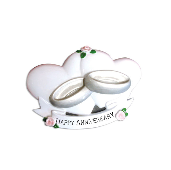 Happy Anniversary Ornament Hearts with 2 rings