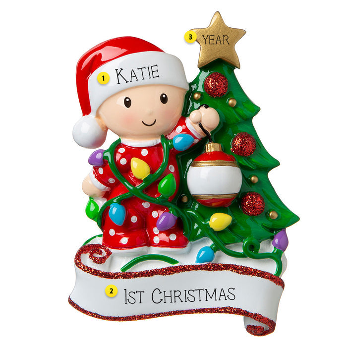 Baby's First Christmas Decorating the Tree Ornament