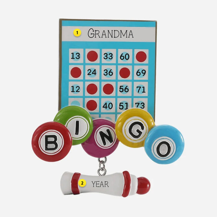 Bingo card with numbers and colorful bingo balls Ornament on a white background