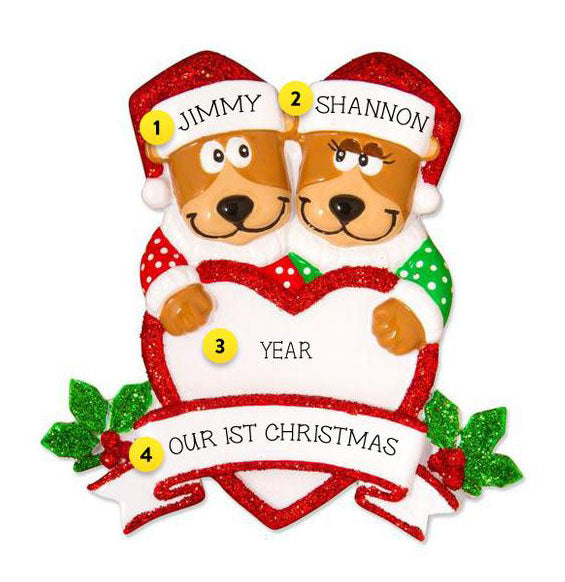 Brown Bear Couple with Heart Personalized Ornament