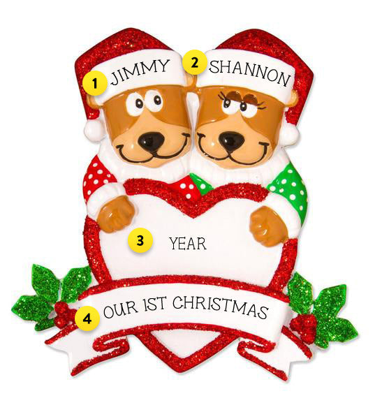 Brown Bear Couple with Heart Personalized Ornament