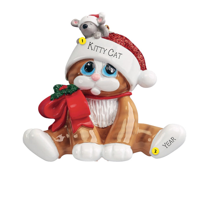 Cat with Santa Hat Ornament Can Be Personalized for the Christmas Tree