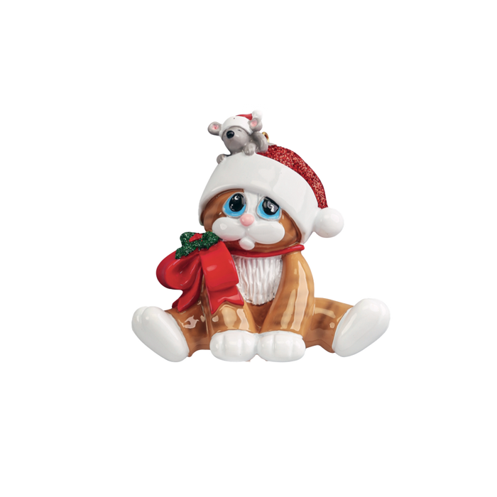 Personalized Cat with Santa Hat Ornament - Orange Tabby