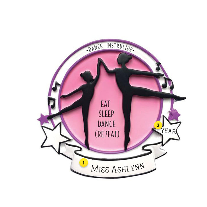 Dance Instructor Personalized Ornament with Eat Sleep Dance Repeat Printed with two dancers