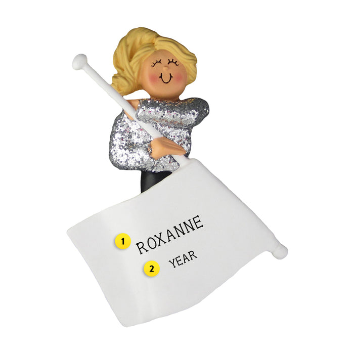 Flag Twirler Ornament - Female, Blond Hair for Christmas Tree