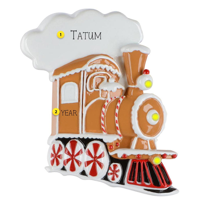 Personalized Gingerbread Train Engine Ornament