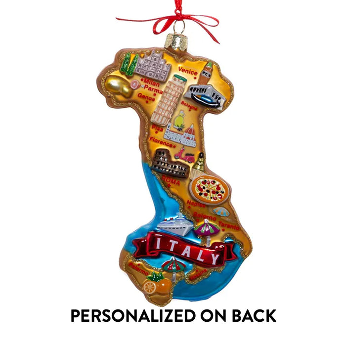 Personalized Italy Map Glass Ornament