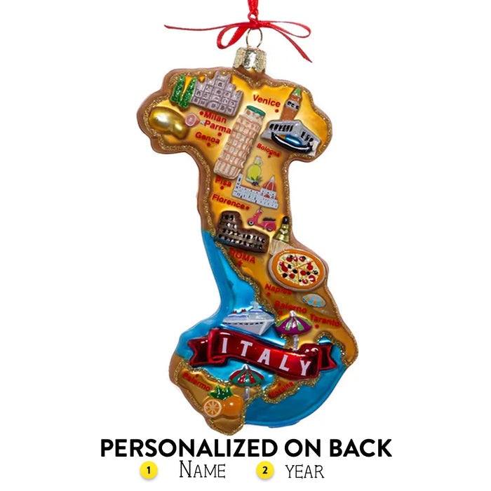 Personalized Italy Map Glass Ornament