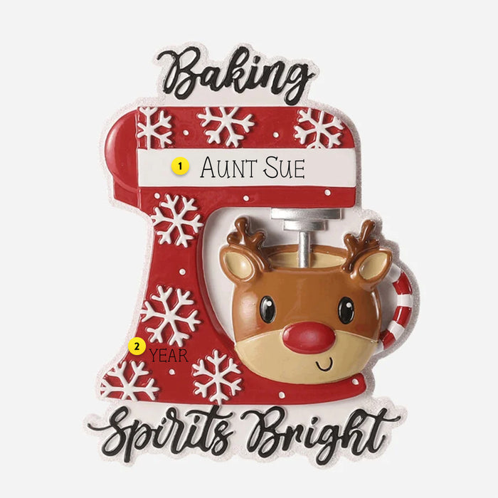 Decorative Ornament reindeer-themed kitchen mixer with text on a white background