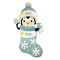 Personalized Penguin in Stocking Blue Ornamen
