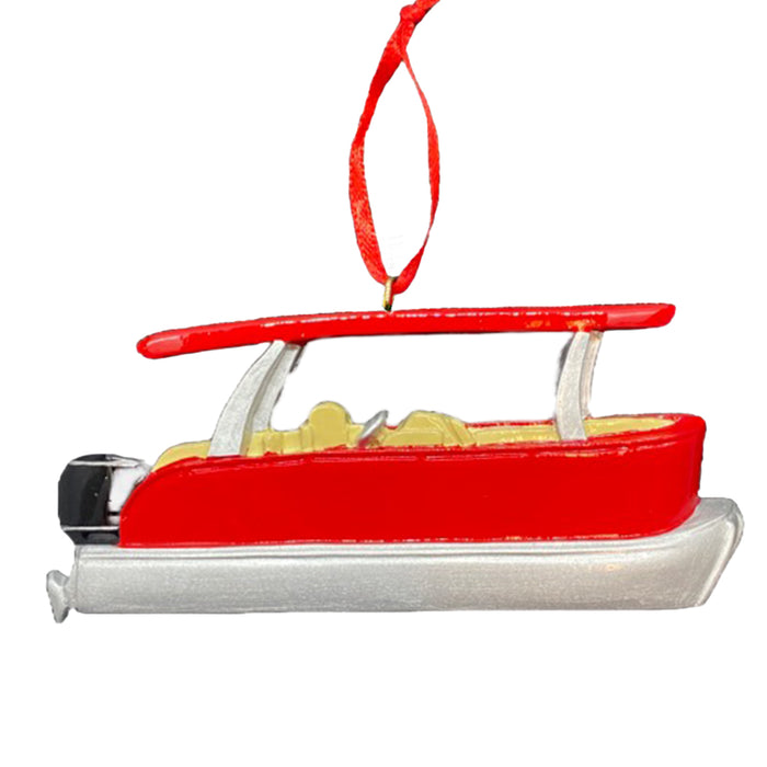 Red Pontoon Boat Ornament