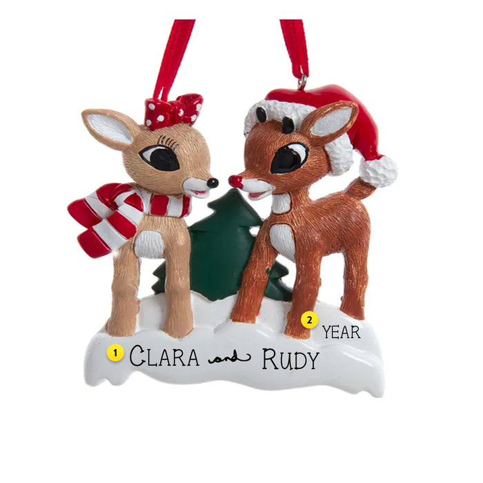 Personalized Rudolph The Red Nose Reindeer® & Clarice Couple Ornament RU2224 Personalized 1 Names 2 Year