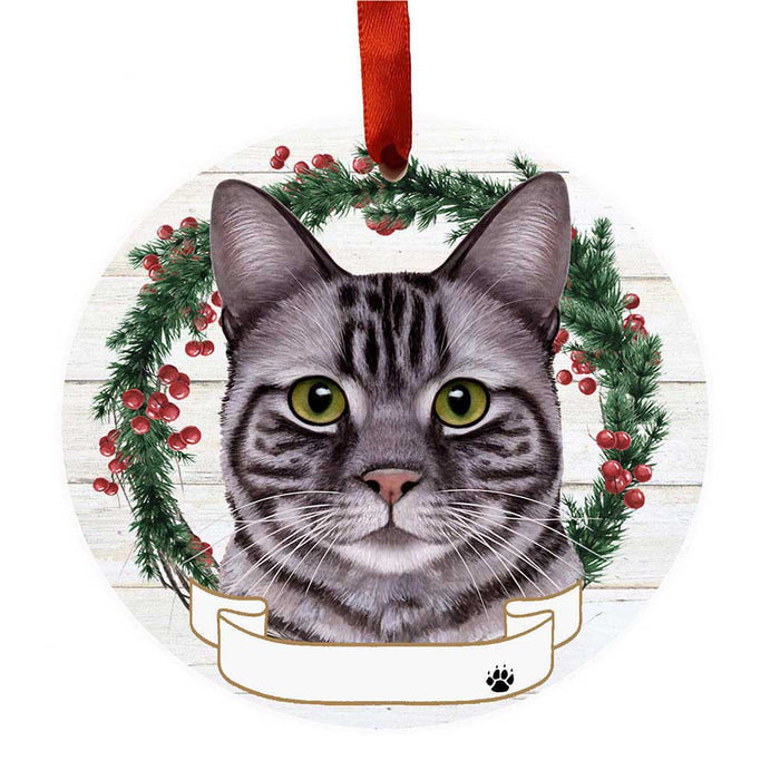 Personalized Tabby Cat Ornament - Silver