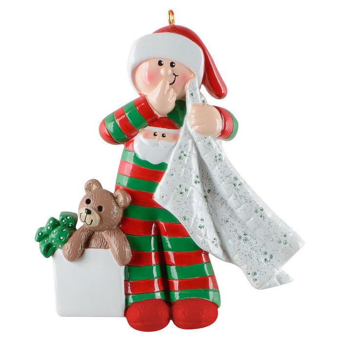 A boy with blanket and teddy bear with his thumb in his mouth on whittle background
