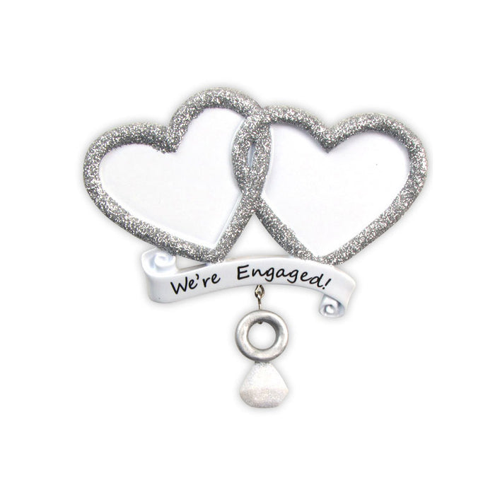 "We're Engaged!" Double Heart Ornament for Christmas Tree