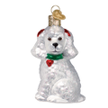 White Poodle glass ornament