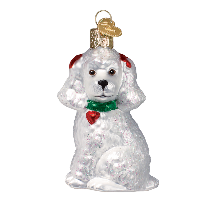 White Poodle glass ornament