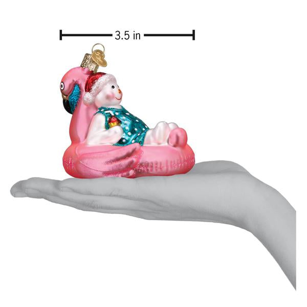 Old World Christmas Snowman in flamingo pool float ornament