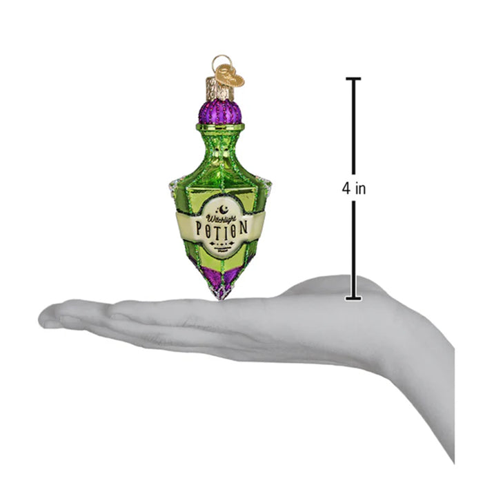 Decorative potion bottle ornament with a measurement indicator on a white background