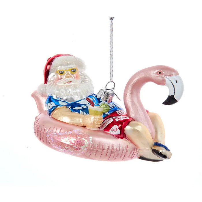 Santa In Flamingo Pool Float Ornament NBX0065