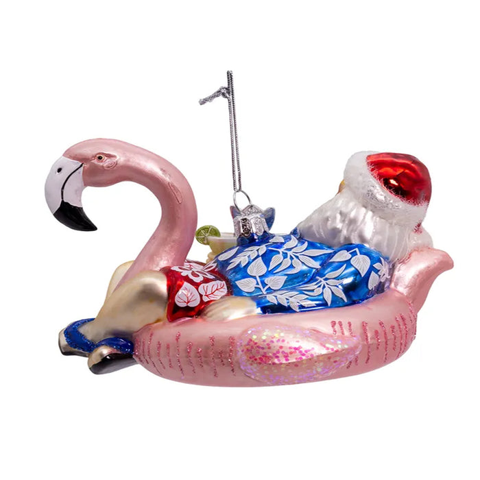 Santa In Flamingo Pool Float Ornament NBX0065 side 2