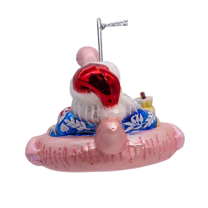Santa In Flamingo Pool Float Ornament NBX0065 back