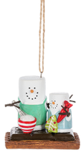 S’mores Baking ornament featuring two marshmallow snowman-style figures on a graham cracker base, with baking accessories including a mixing bowl, whisk, rolling pin, and Christmas tree cookie.