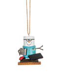 S’mores Information Technology Worker ornament featuring a marshmallow snowman-style figure on a graham cracker base with glasses, a blue shirt, laptop, keyboard, and computer mouse.