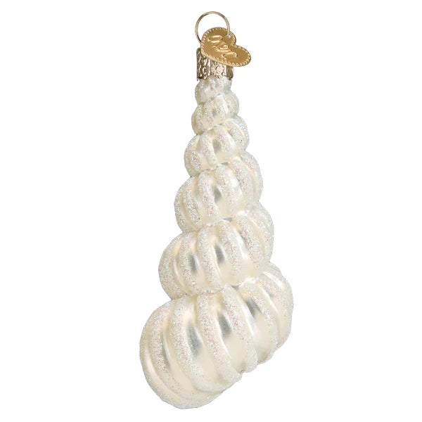 Back of Wentletrap Shell, Old World Christmas Ornament - White & Glittered