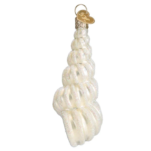 Wentletrap Shell, Old World Christmas Ornament - White & Glittered